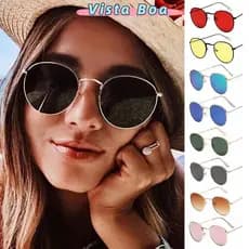 Óculos de Sol Redondos Baratos com Armação de Metal, Proteção UV, Estilo Retrô Hippie J5XT