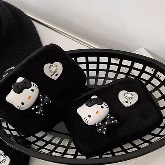 Decorador Sanrio Olá Kitty Bonito Saco De Cartão Preto Bolsa De Moedas De Pelúcia Dos Desenhos Animados Kawaii Menina Pr