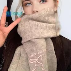 Daisy1 Cachecol Feminino Quente De Inverno Para Pescoço , De Lã Bordado Moderno , Aquecedor De Cor Sólida , Cachecóis Gi