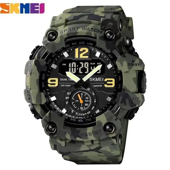 Relógio Esportivo Militar Camuflado SKMEI 1637 para Homens, à Prova d'Água, com Display Digital Duplo LED, Relógio de Pu