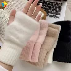 Luvas sem dedos de pele de vison, estilo coreano simples, adequadas para mulheres e meninas, macias e quentes p SIVJ
