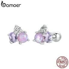 Brincos Bamoer em Prata Esterlina 925 com Opala, Joia Exquisita para Mulheres, Presente SCE1782 GI2X