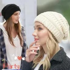 Chapéu De Malha Quente Para Festa , Gorro Desleixado À Prova De Vento De Cor Sólida , Gorros De Inverno Elásticos Macios