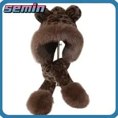 Cachecol com Capuz Estampado de Leopardo SEMIN, Chapéu de Inverno 2 em 1 à Prova de Vento, Par de Cachecóis de Pelúcia M