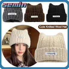 Chapéu SEMIN, Gorro de Lã Tricotado à Prova de Vento, Chapéu de Inverno com Orelhas de Gato Elásticas e Quentes TVG6