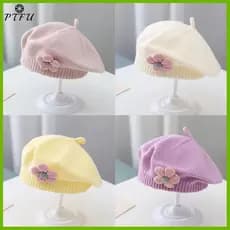 PTFU > Flor Bebê Boina Chapéu Cor Sólida Inverno Quente Malha Gorro Para Meninas Infantis Coreano Criança Princesa Artis
