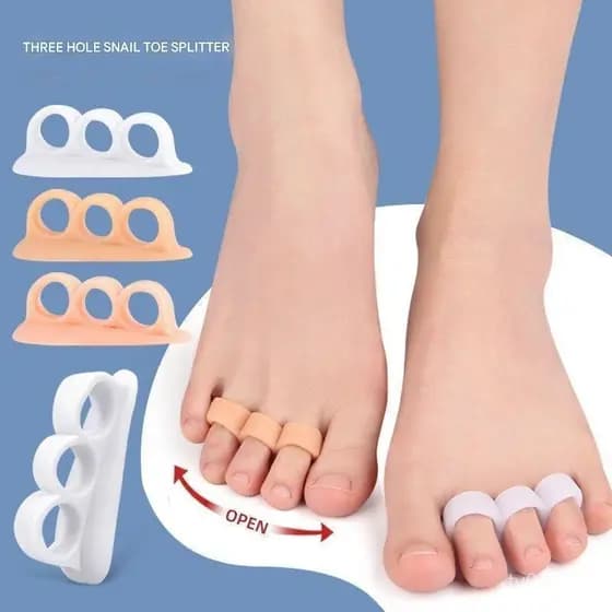 1 par de separadores de dedos de silicone, separador de 3 furos, corretor de pés, ferramenta para cuidados com os pés e