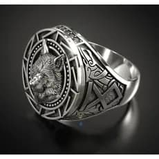 Anel Masculino Vintage com Cabeça de Lobo Tridimensional UE9O OBVC