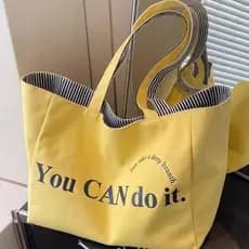 Bolsa de ombro amarela, simples, casual, versátil, de grande capacidade e com listras em ambos os lados EMHV