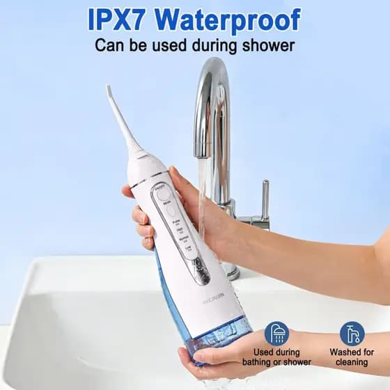 Irrigador Oral Sem Fio Profissional para Limpeza de Dentes, 4 Modos e 4 Pontas de Jato, Recarregável via USB-C e à Prova