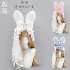 Estoque Pronto Doce Lolita Bow Lace Headband Orelha De Coelho KC Hairband Kawaii Flor Estilo De Casamento Acessório De C