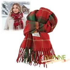 Lenço De Inverno DAPHNE , Lenços De Malha Xadrez Vermelho Grosso , Xale De Borla Quente Da Moda Ano Natal
