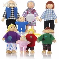 7 Pçs/Conjunto Boneco Articulado De Madeira Para Família/Pais E Filhos