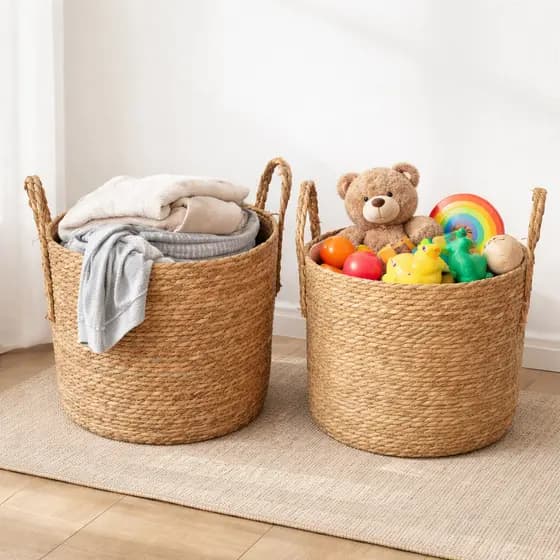 Cesto de armazenamento, cesto trançado, cesto de roupa suja, de armazenamento de rattan para uso doméstico,