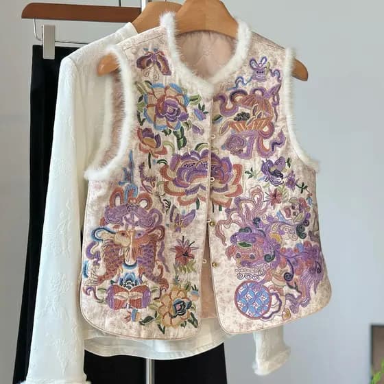 Colete novo de Outono/Inverno 2025, estilo retrô, inspirado no Zen chinês, colete jacquard multicamadas, jaqueta Acolch.