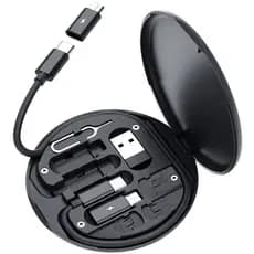 Cabo de Dados Multifuncional Preto - Armazenamento One-Stop e Suporte de Celular