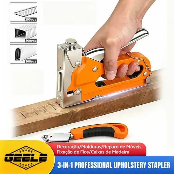 Grampeador Tapeceiro Profissional 900 Grampos  Regulável para Madeira com extrator de pregos