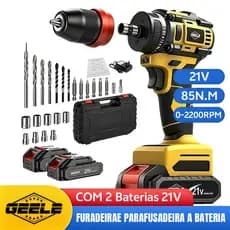 Parafusadeira Furadeira 3/8“ 10mm 21V 2 Baterias Com Maleta e Acessórios