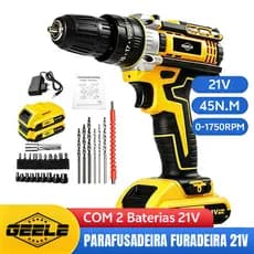 Parafusadeira Furadeira 21V 2 Baterias Com Maleta e Acessorios Completo