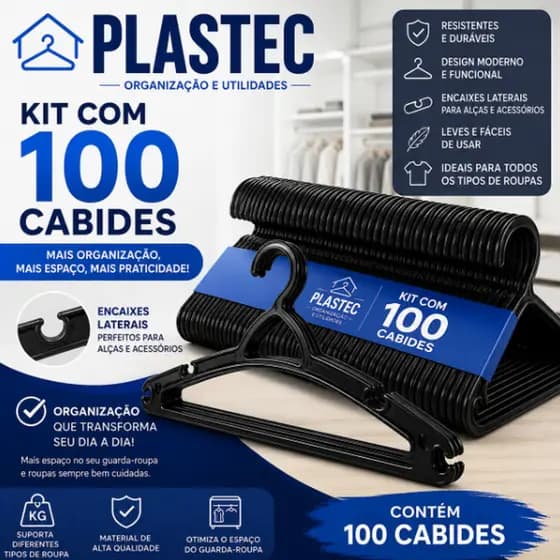 Kit 100 Cabides Para Roupas Cabide Reforçado Organizador de Guarda Roupas Arara