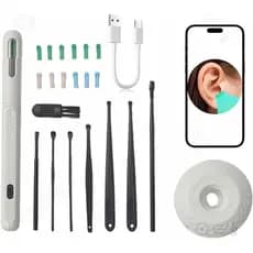 Kit de Remoção de Cera de Ouvido com Câmera HD 1296P, Limpador de Ouvido Sem Fio com Base de Armazenamento, Carregamento