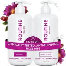 Conjunto de Shampoo e Condicionador Anti-Queda Routine Wellness para Cabelos Ralos - Biotina e Bloqueador de DHT para Mu