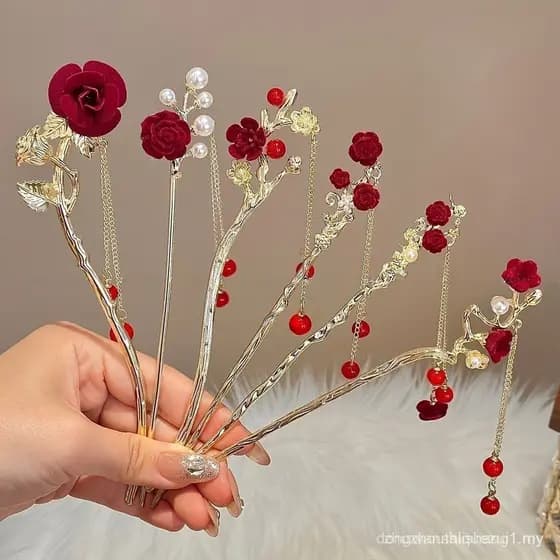 [Elegant Hairpins for Women] 6pcs Elegant Red Hairpins for Women | Stylish and Delicate Hair Clips for Daily Use, Photos