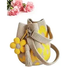 Bolsa de Crochê Artesanal com Flores, 2027 Nova Bolsa Grande de Tricô Floral, Bolsa de Praia Boho, Bolsa Transversal de