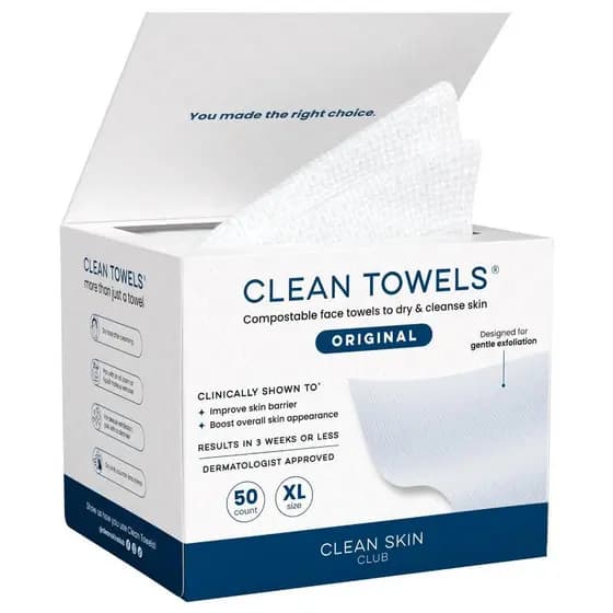Toalha de Limpeza Clean Skin Club XL ® Toalha 100% de origem biológica aprovada pelo USDA, toalha facial descartável, ap