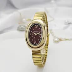 Novo relógio feminino, pequeno relógio dourado, relógio feminino simples, relógio de quartzo dourado em formato oval.