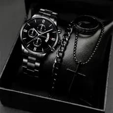 Relógio Clássico de Moda Masculina com Calendário, Pulseira de Aço Esportiva, Conjunto de Negócios