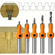 Conjunto de 5 peças de broca escareada para carpintaria, broca escalonada, usada para perfurar furos de parafuso em W