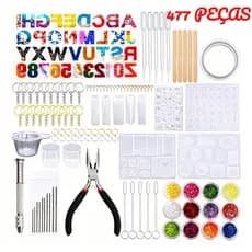 Conjunto de molde de Silicone de 477 peças, incluindo letras e números, adequado para fabricação de joias de resina epóx