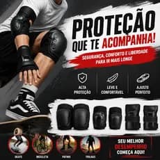 Kit Proteção Patins 6 Peças: Joelheiras + Cotoveleiras + Punheiras, Resistente Impacto para Skate e Patins