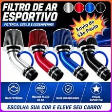 Kit Intake Ar Frio Filtro Esportivo Cone 76mm Universal 3 Polegadas Universal Ganho de Potência Performance + Mangueira