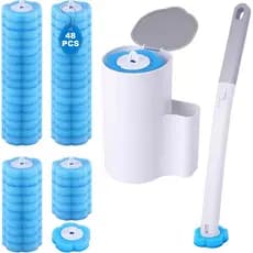 Escova Sanitária Descartável com 48 Refis, Escova para Vaso Sanitário com Suporte de Parede, Conjunto de Escova para Vas