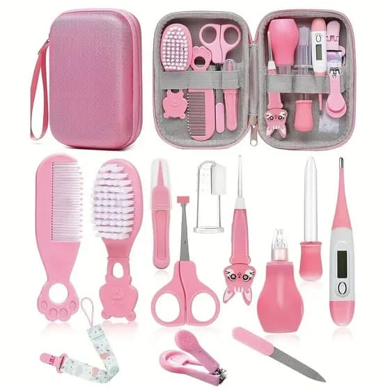 Kit de Cuidados e Higiene para Bebês, Essenciais para Recém-Nascidos, Inclui Escova de Cabelo, Termômetro Digital, Prend