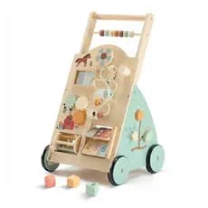Andador de Madeira para Bebês, Brinquedo Educativo Montessori com Velocidade Ajustável e Rodas de Borracha Silenciosas p