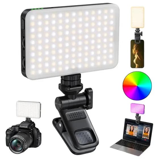 OREKROY Luz de Celular com Clipe 165LED, Luz para Selfies, Iluminação RGB, 10 Modos de Iluminação para Laptop, Câmera, L