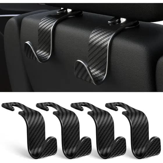 Amooca - Conjunto de 4 Ganchos para Encosto de Cabeça de Carro, Organizador de Armazenamento para Veículos, para Bolsas,