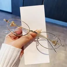 Óculos Anti-Luz Azul com Armação Oval de Metal Coreana Q8UL