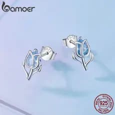 Elegantes brincos de prata 925 Bamoer, design de libélula e tulipa, joias de moda feminina BSE874 IJAH