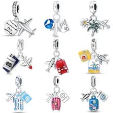 Pulseira com pingente de prata S925, pingente de moda da série viagens, adequado para joias de pulseira DIY 6TCZ QTU4