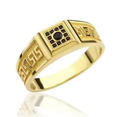 Classic Men's Ring Moda Metal Gold Color Inlaid Black Stone Zircon Punk Anéis para Homens Noivado Casamento Jóias de 8BF