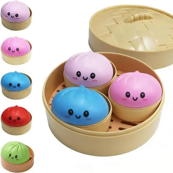 Brinquedo Squishy de Dumpling, Caixa Surpresa Squishy de Dumpling, Enchimentos para Cesta de Páscoa, Bolas de Massa para