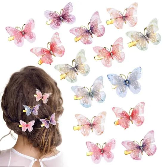 18 Peças de Presilhas de Cabelo com Glitter e Strass, Presilhas de Cabelo de Borboleta para Meninas e Mulheres, Pequenas