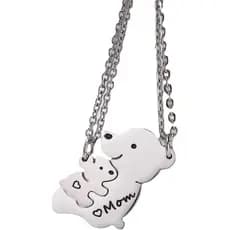 Conjunto de Colar "Abraço de Urso" em Aço Inoxidável, Pingente Gravado "Mãe", Corrente de 50cm, Design de Quebra-Cabeça
