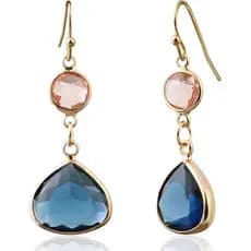 Brincos Pendentes Azul Safira, Topázio Azul, Ouro, Feitos à Mão, Brincos Pendentes de Água-Marinha para Mulheres - Azul