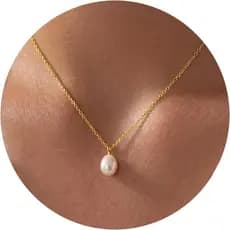Colares de Pérolas para Mulheres, Presente de Páscoa, Colar de Pérolas Banhado a Ouro 18K, Colar com Pingente Simples e