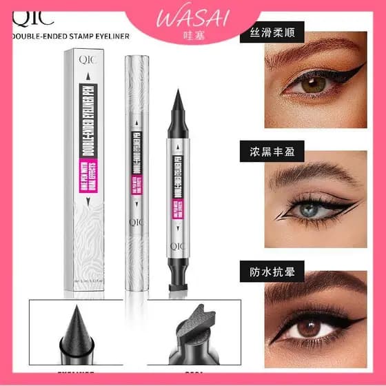 [Estoque pronto] QIC Seal Eyeliner Delineador de duas cabeças 2 em 1 Delineador líquido à prova d'água de longa duração